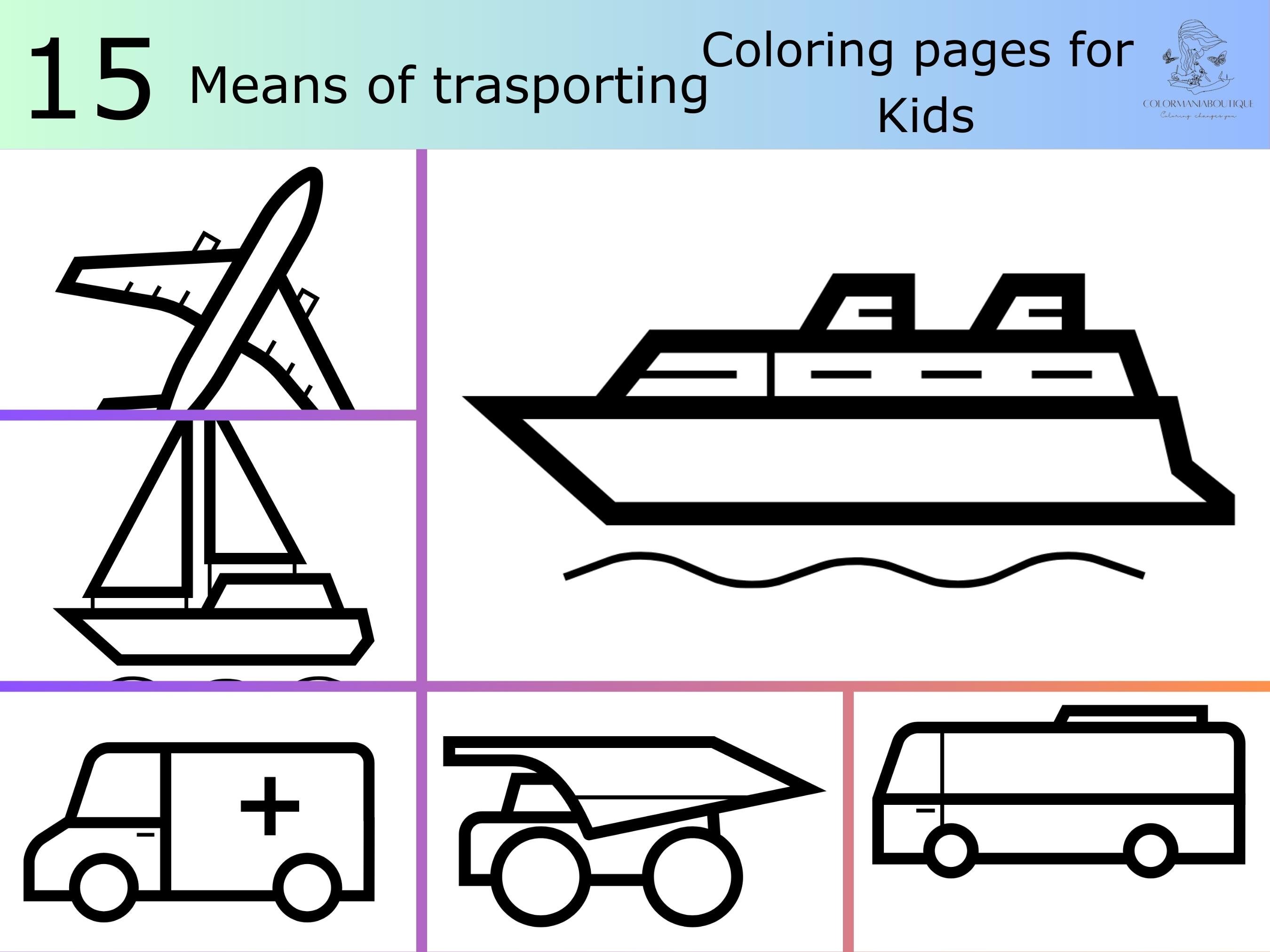 Means of transportation coloring book cars printable coloring pages for kids transport activity sheets for kids