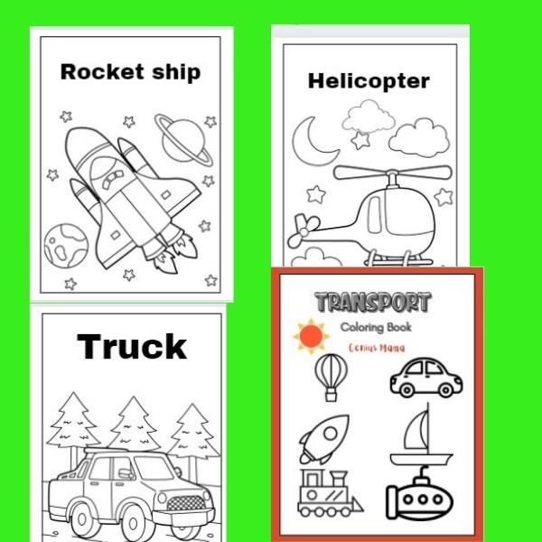 Transport coloring book for kids made by teachers