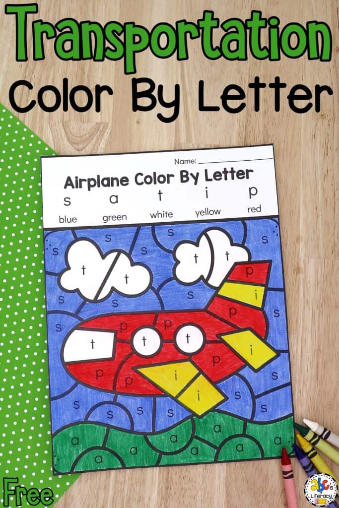 Transportation color by letter worksheets