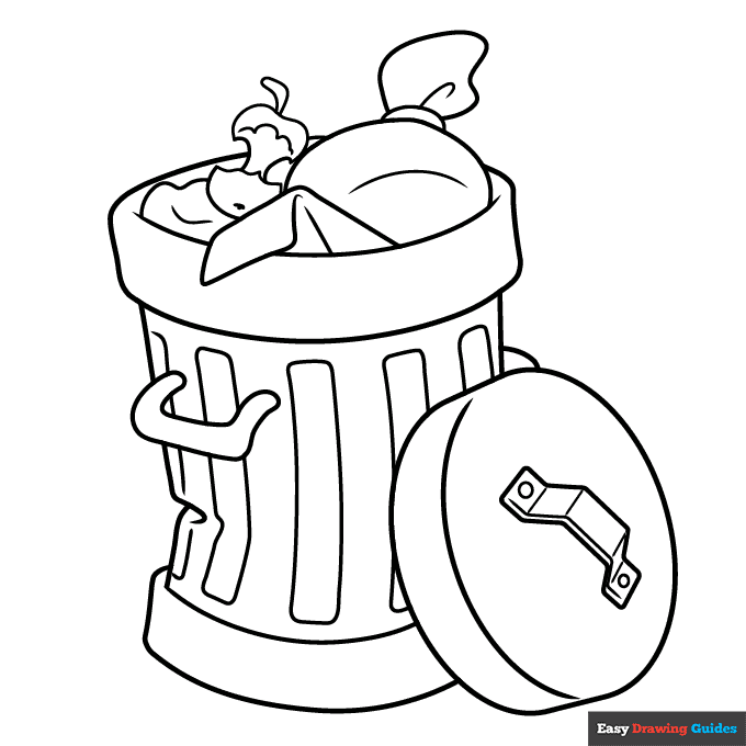 Trash can coloring page easy drawing guides