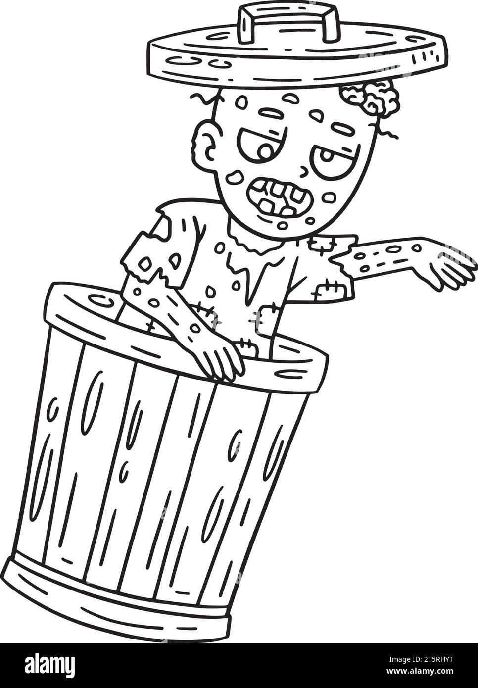 Trash can zombie isolated coloring page for kids stock vector image art