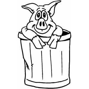 Pig in trash can coloring sheet