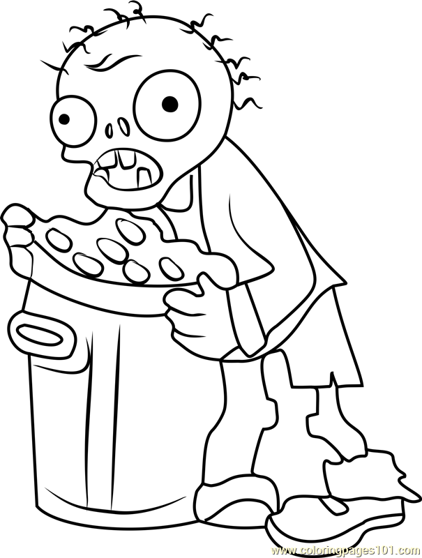 Trash can zombie coloring page for kids