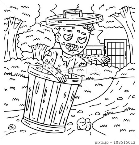 Trash can zombie coloring pages for kidsãããããç æ