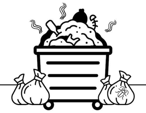 Full stinky dumpster with trash bags coloring page instant