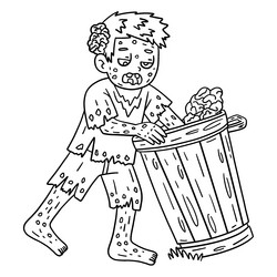 Trash can zombie isolated coloring page for kids vector image