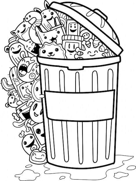 Trash can coloring pages vectors illustrations for free download