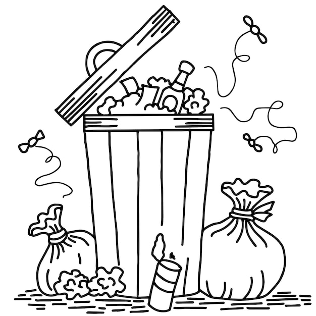 Trash can coloring pages vectors illustrations for free download