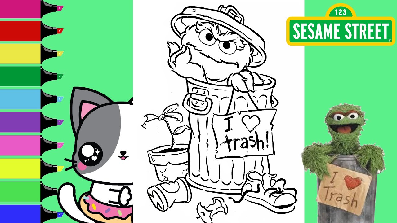 Coloring sesame street oscar the grouch i love trash coloring book pages sprinkled donuts jr