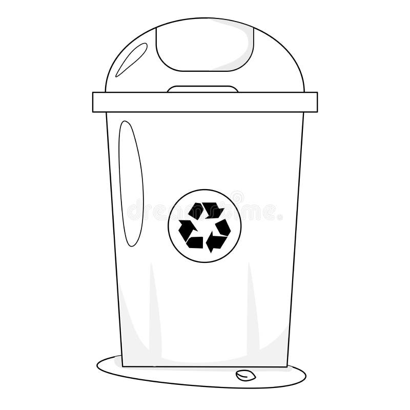 Illustration of a trash box in the yard to hold trash black and white vector illustration for a coloring book stock vector