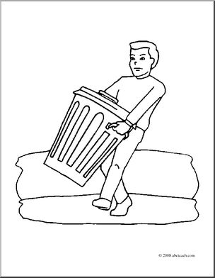 Clip art kids chores taking out the trash coloring page i