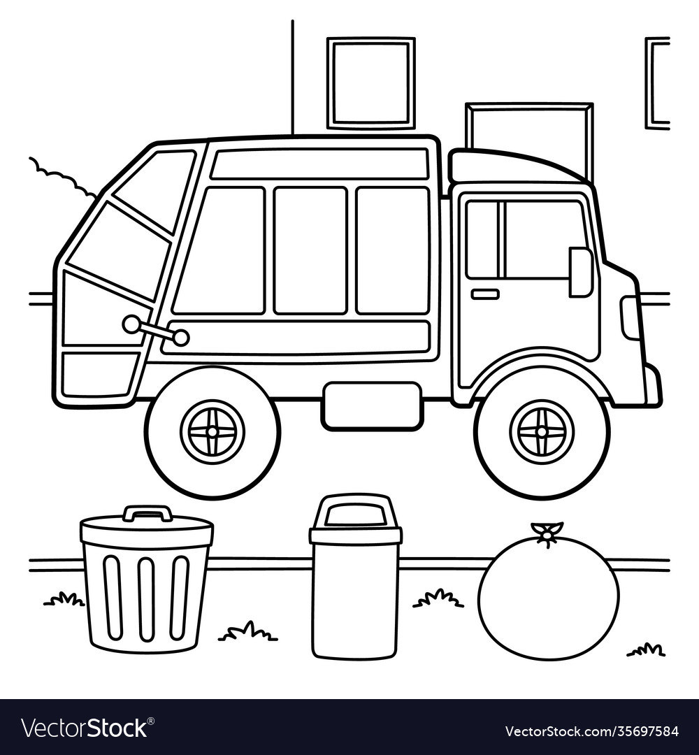 Garbage truck coloring page royalty free vector image