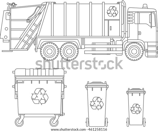 Coloring pages set garbage truck different stock vector royalty free