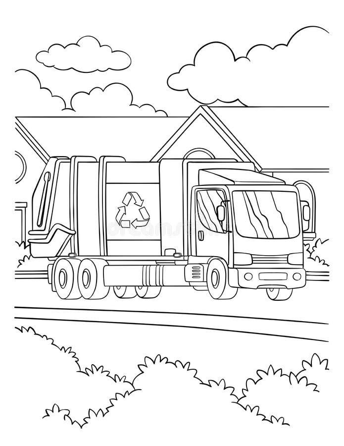 Garbage truck coloring page for kids stock vector