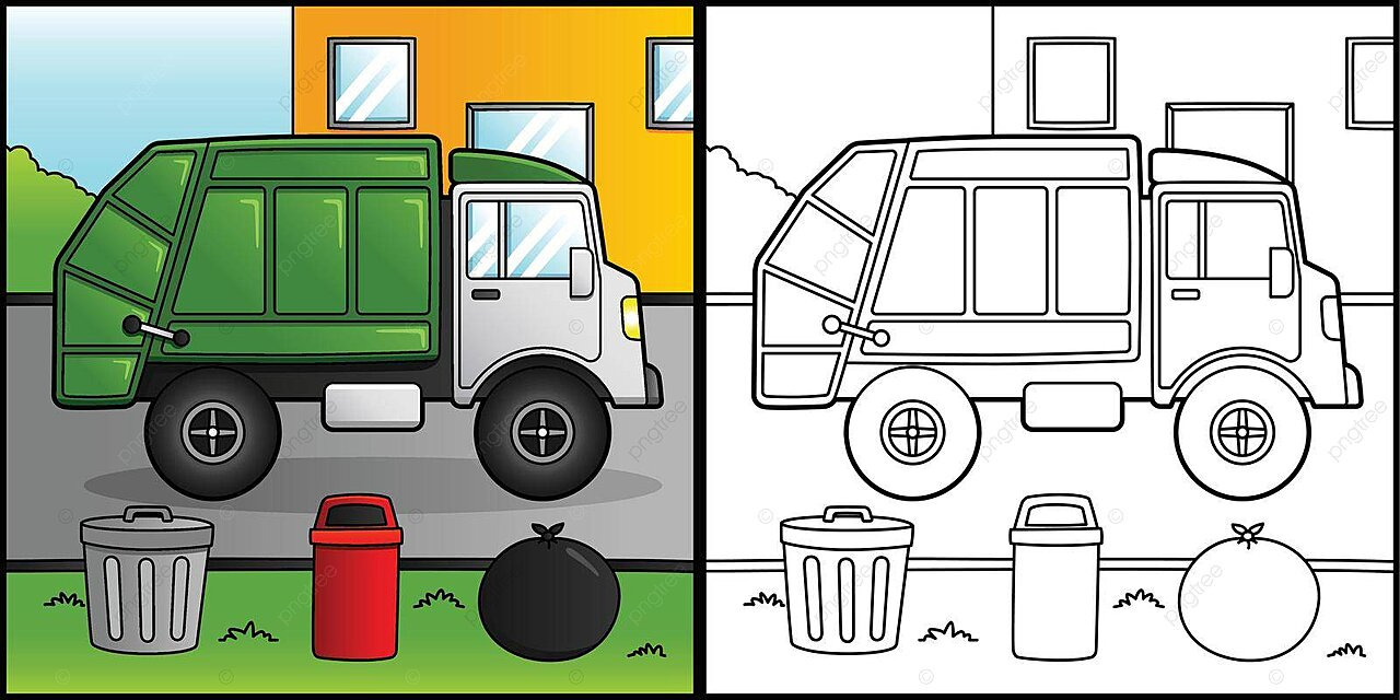 Garbage truck coloring page vecle illustration vector rubbish truck colouring book vector vector rubbish truck colouring book png and vector with transparent background for free download