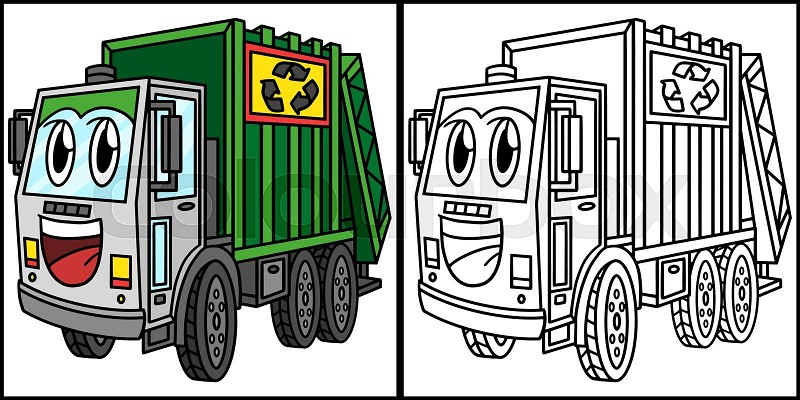 Garbage truck with face vehicle coloring page stock vector