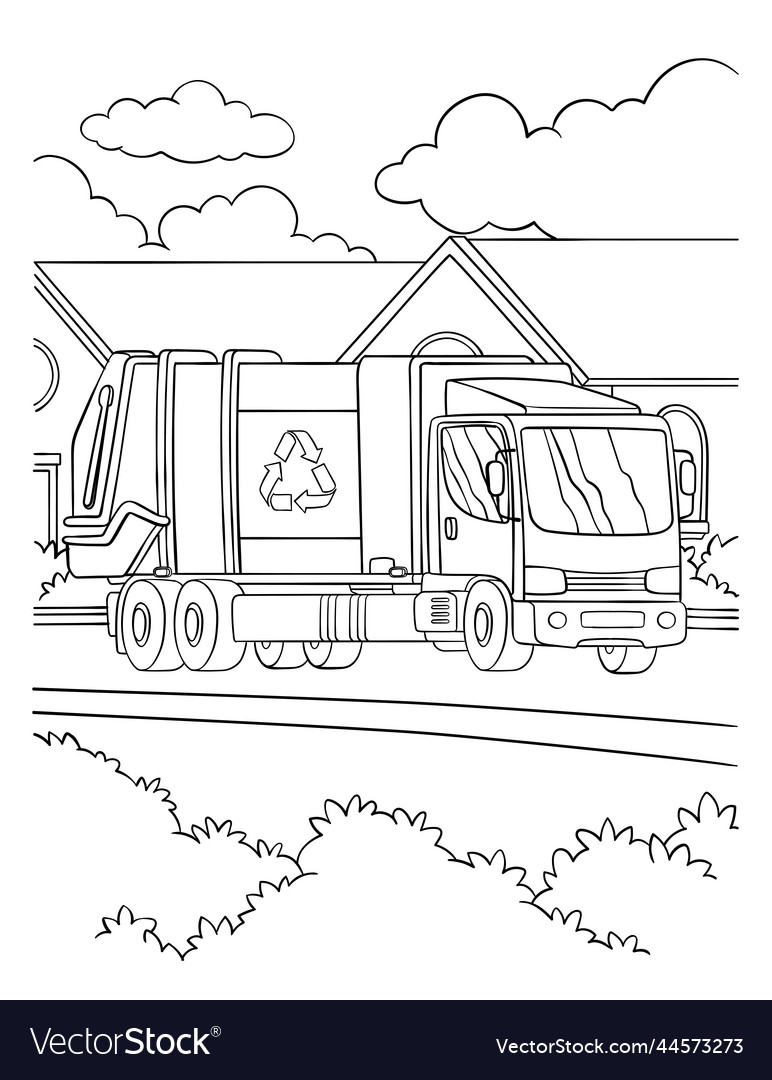 Garbage truck coloring page for kids royalty free vector