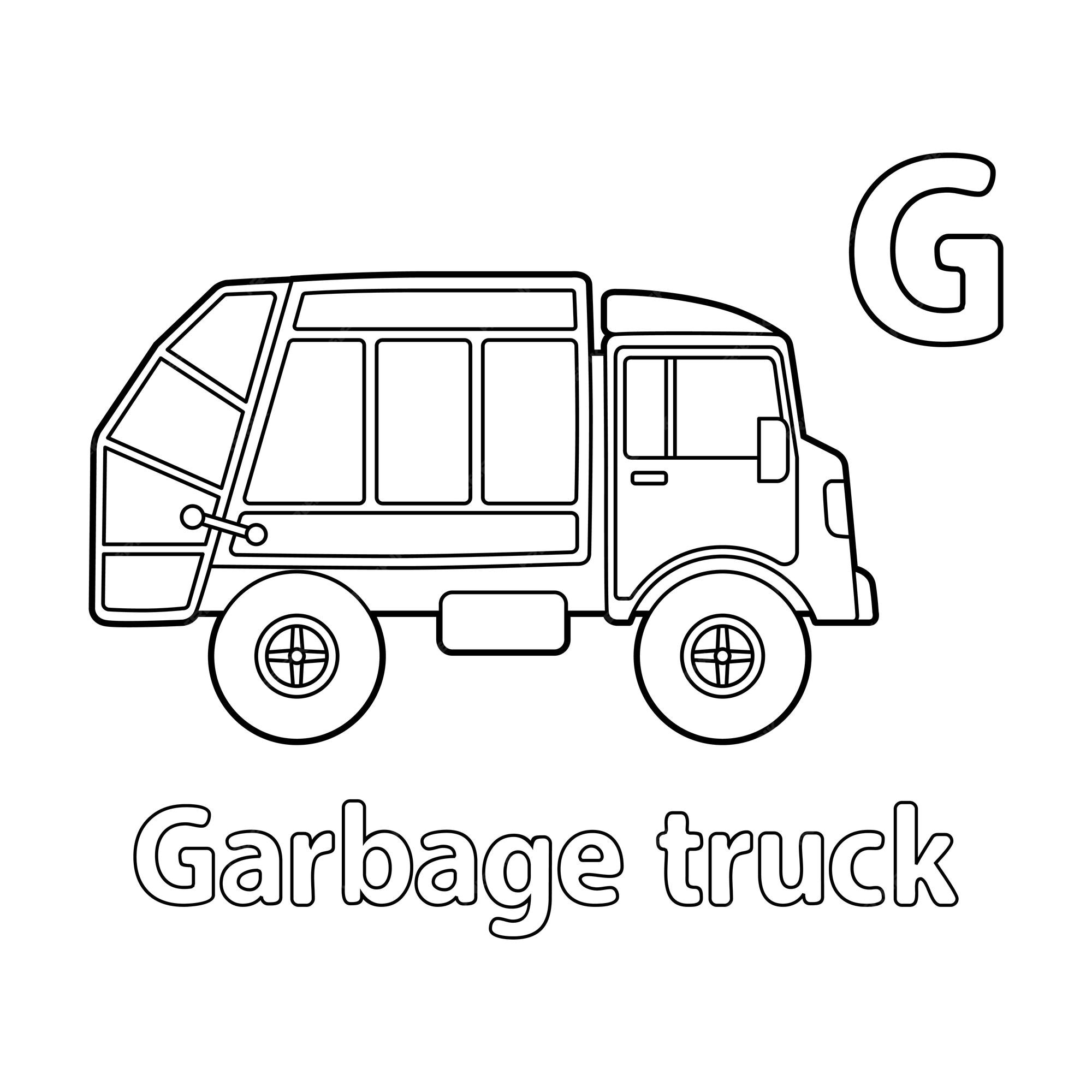 Premium vector garbage truck alphabet abc coloring page g