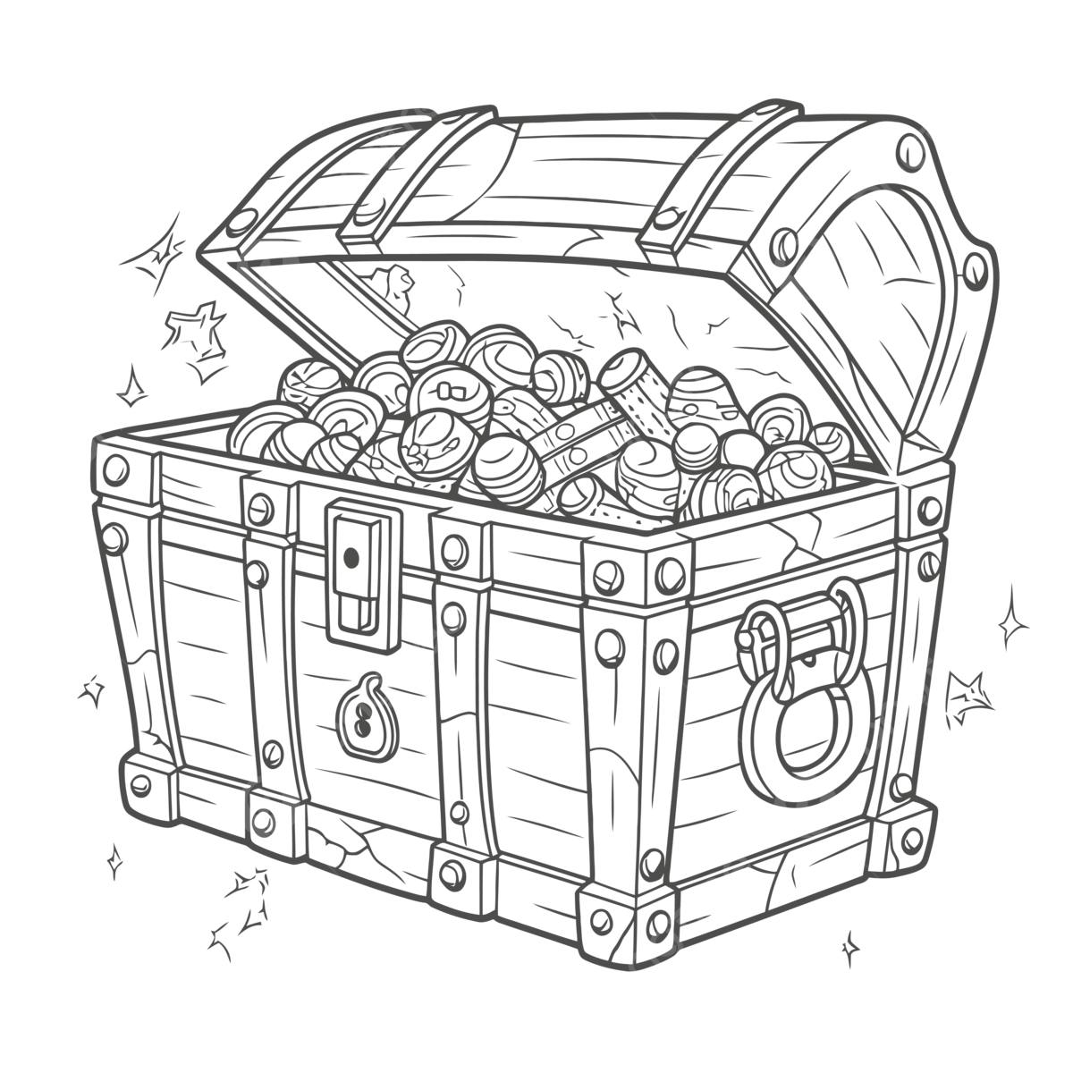 An adult coloring page with a treasure chest full of coins outline sketch drawing vector wing drawing coin drawing ring drawing png and vector with transparent background for free download