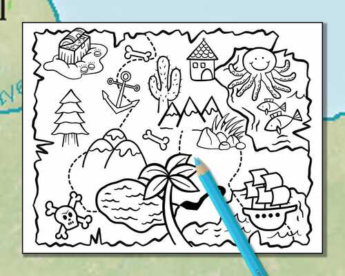 Treasure map coloring pages