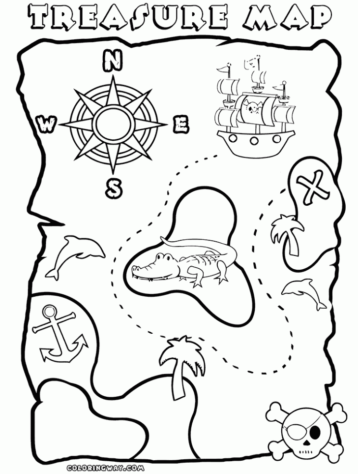 Treasure map coloring pages for kids