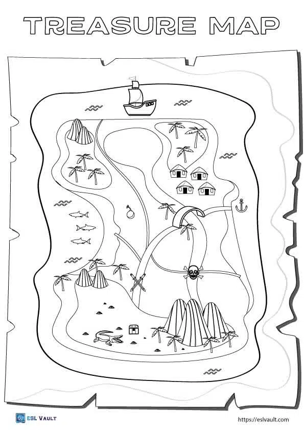 Free treasure map coloring pages