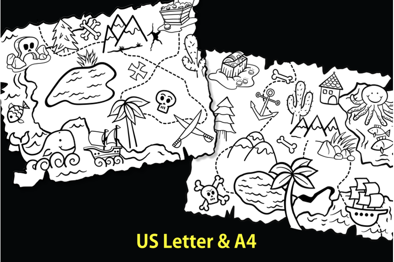 Treasure map kids adventure activity coloring pages by prawny