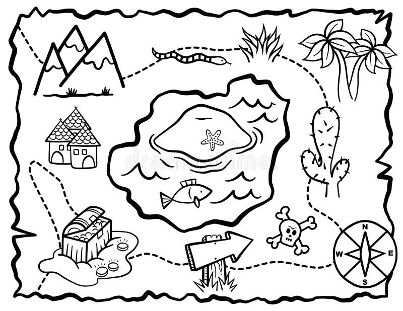 Adventure treasure map coloring page project stock vector