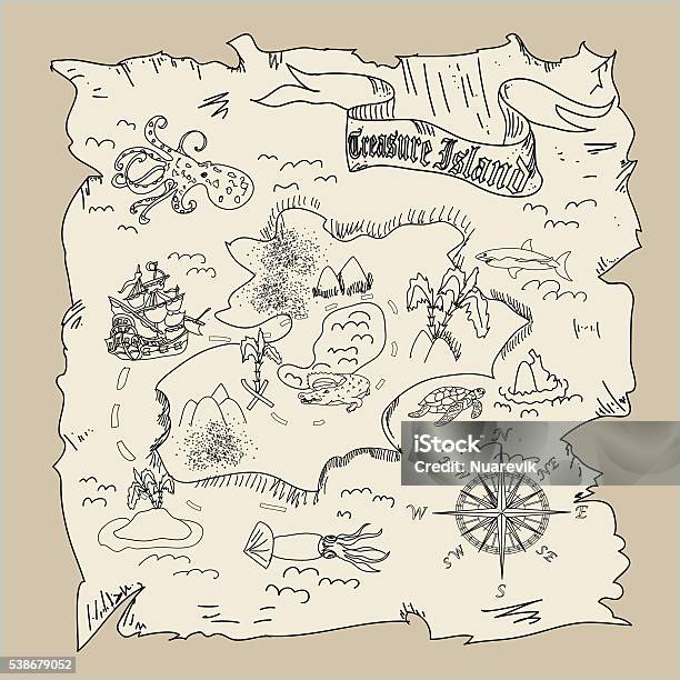 Treasure island map kids coloring page stock illustration