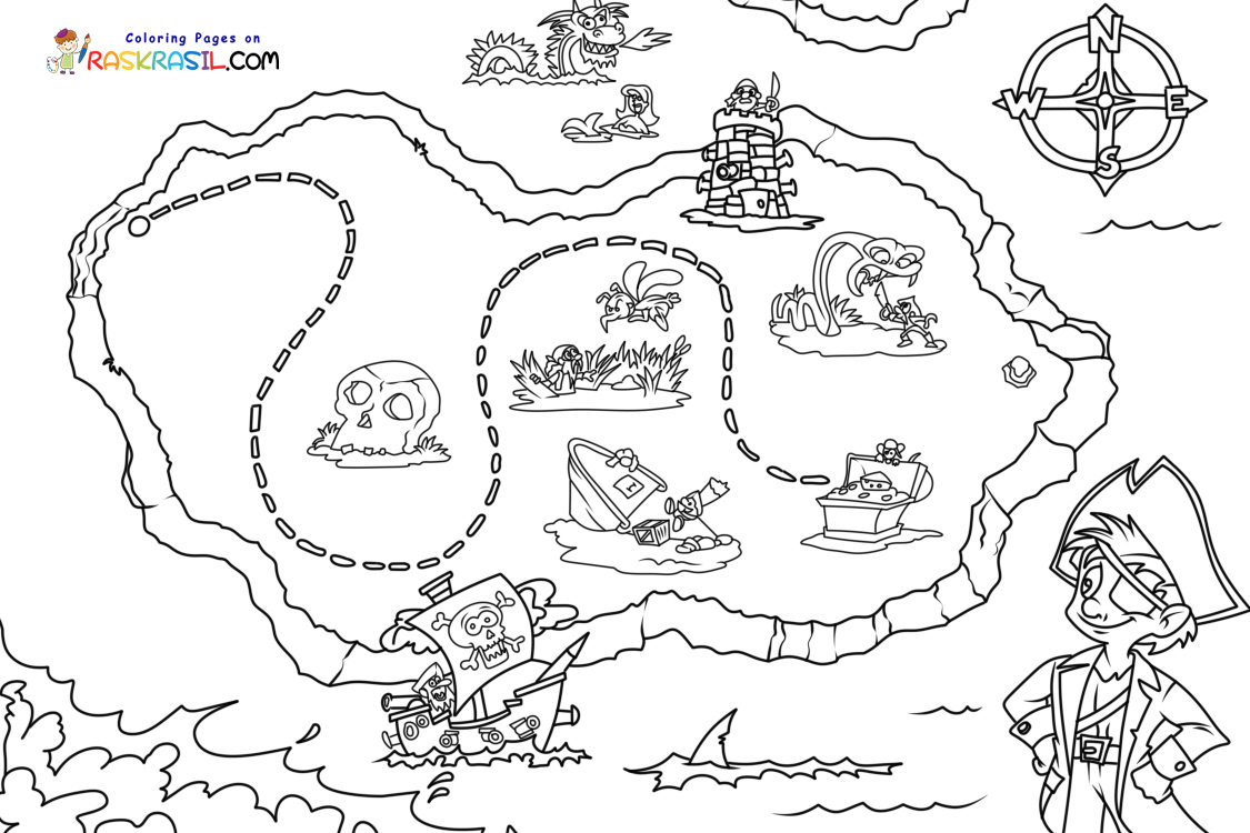 Treasure map coloring pages