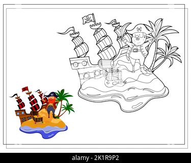 Pirate with treasure map coloring page for kids stock vector image art