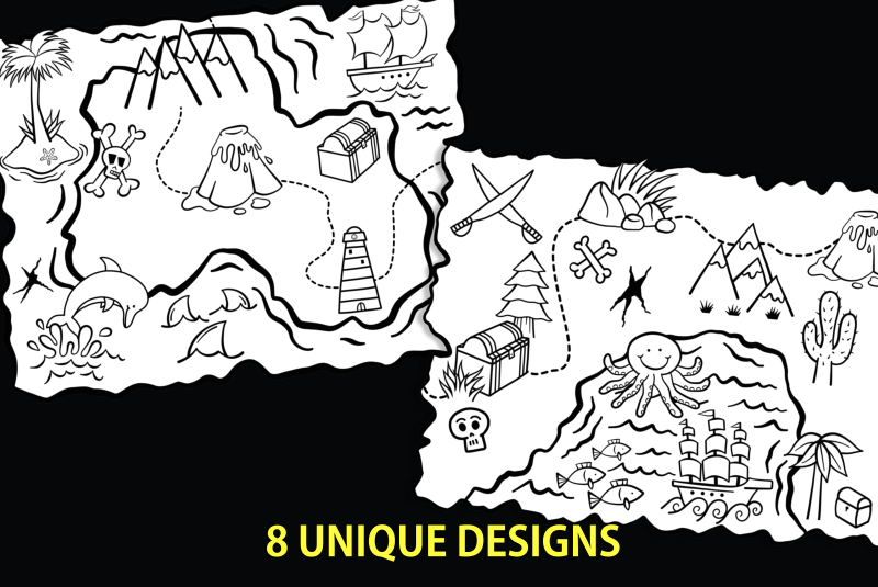 Treasure map kids adventure activity coloring pages by prawny