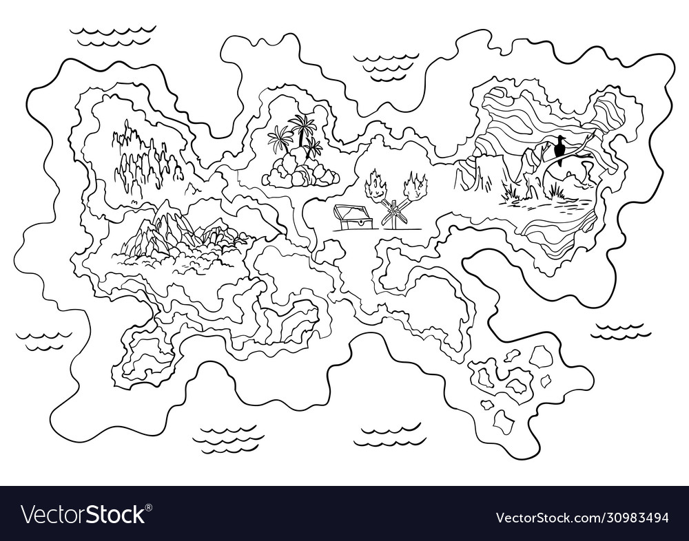 Retro coloring treasure map design for app vector image