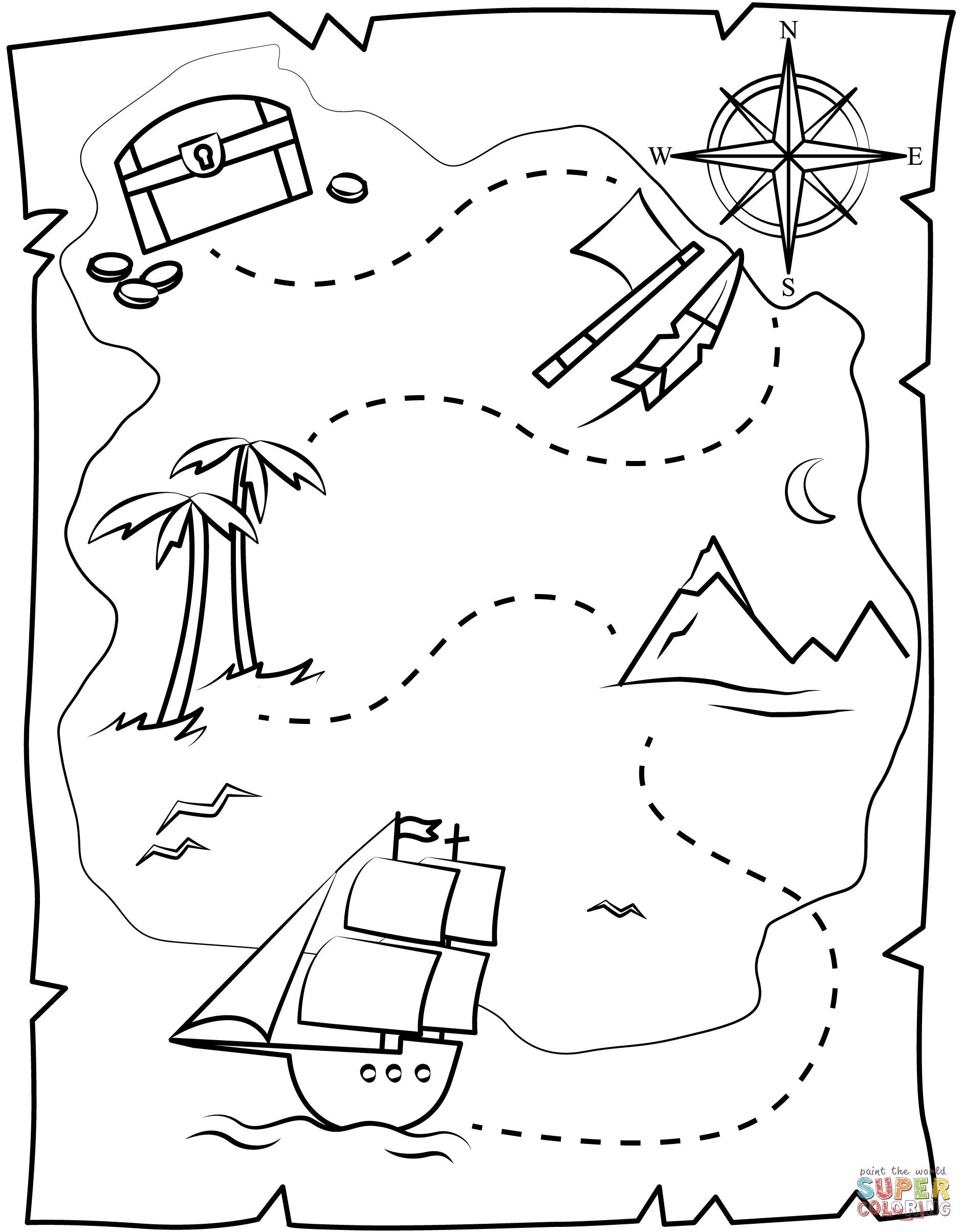 Treasure chest map coloring page free printable coloring pages