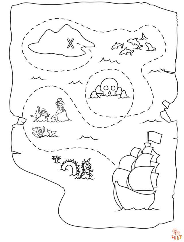 Fun and creative treasure map coloring pages for kids and adults alike