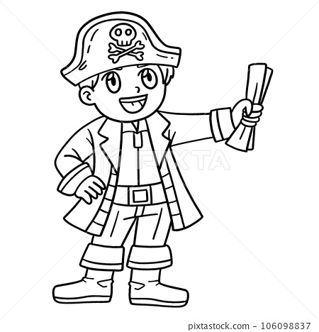 Pirate with treasure map isolated coloring page