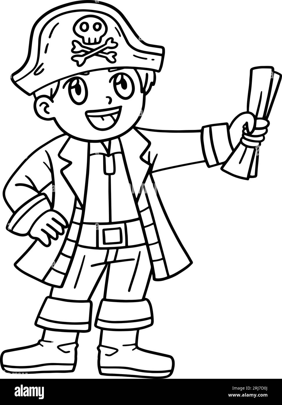 Pirate with treasure map isolated coloring page stock vector image art