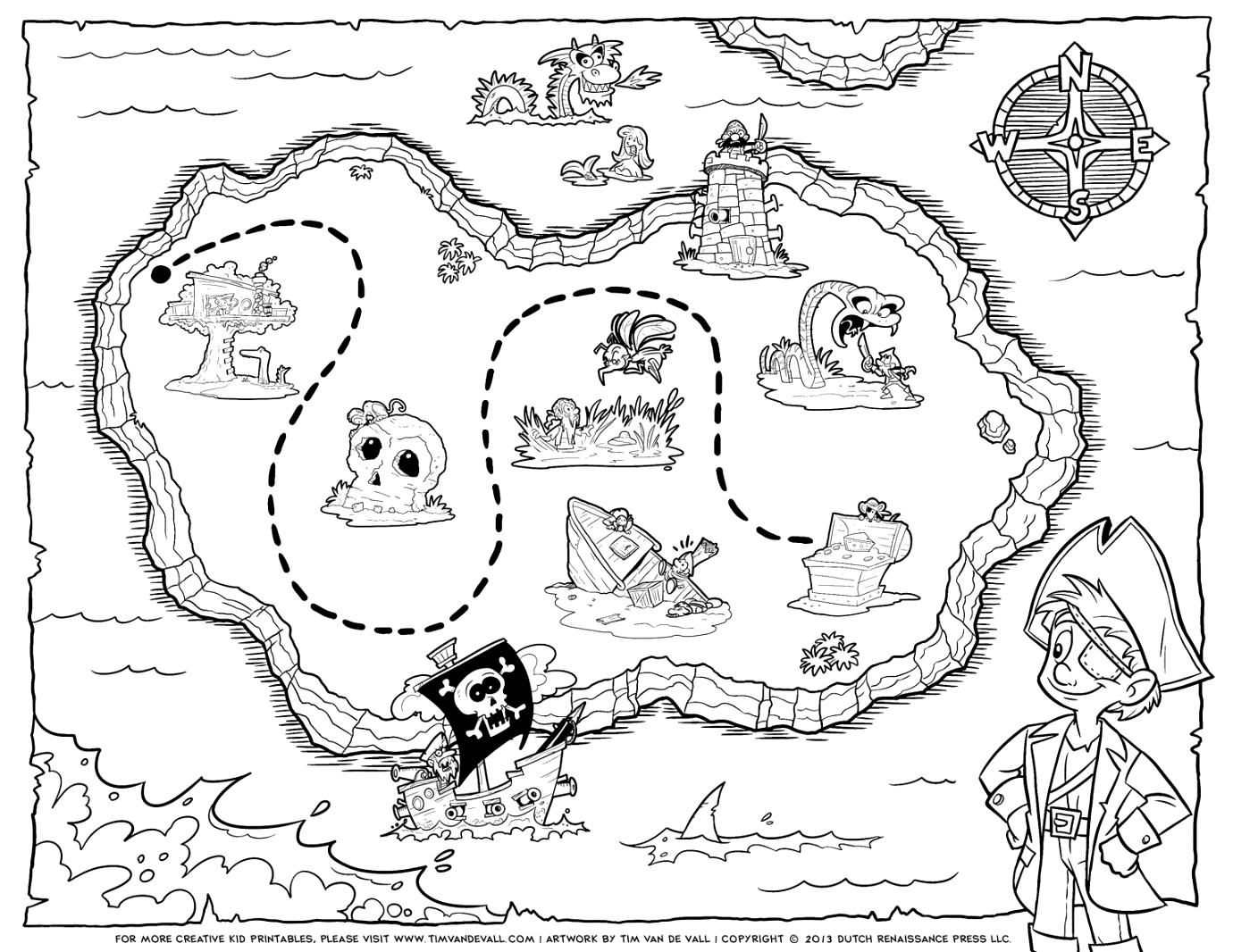 Pirate treasure map coloring pages free printable earth black and