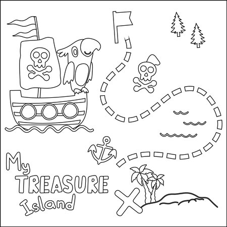 Treasure map coloring page stock photos and images