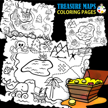 Treasure maps adventure activity coloring pages by prawny tpt