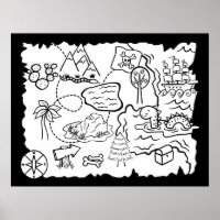 Kids doodle treasure map coloring page poster