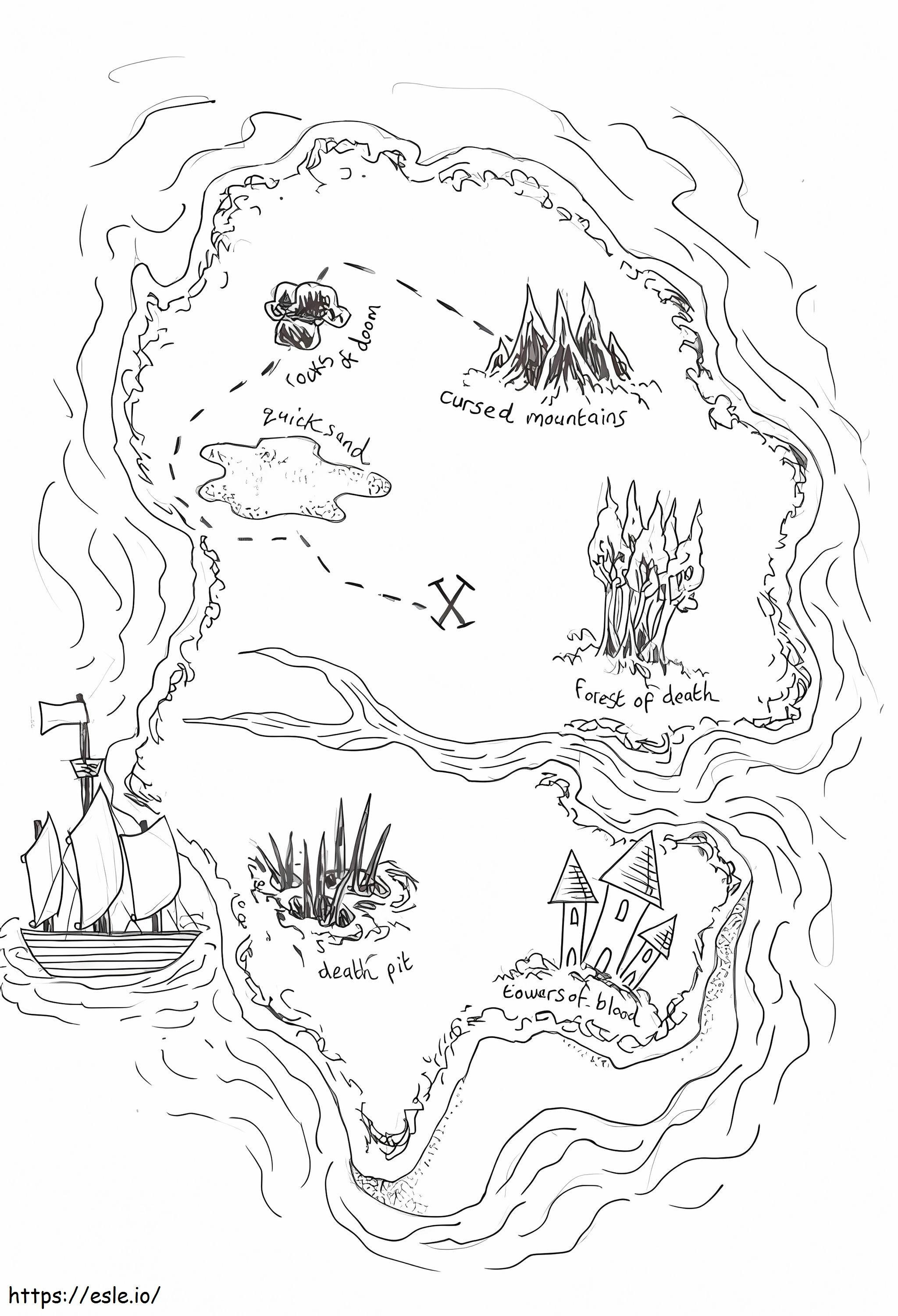 Treasure map for kid coloring page