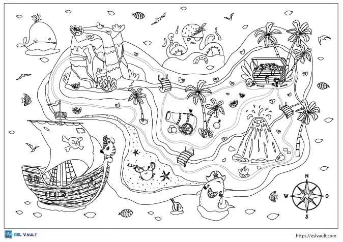 Free treasure map coloring pages