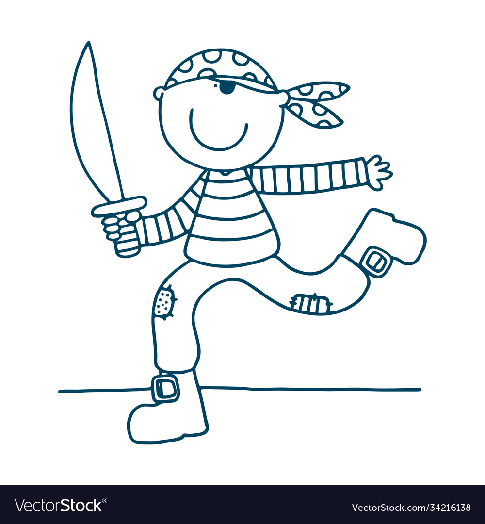 Pirate boy holding a treasure map coloring page vector image