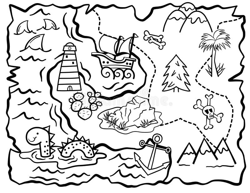 Treasure map kids adventure coloring page stock vector