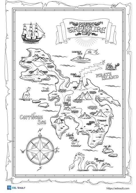 Free treasure map coloring pages