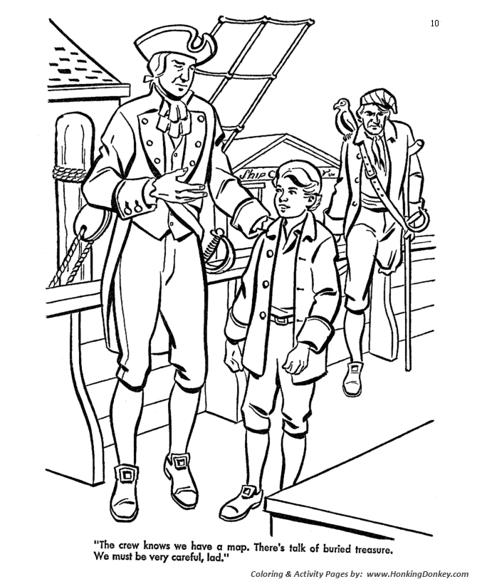 Treasure island coloring pages boarding the hispaniola