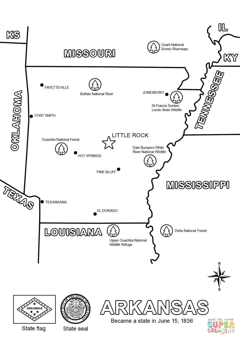Map of arkansas coloring page free printable coloring pages
