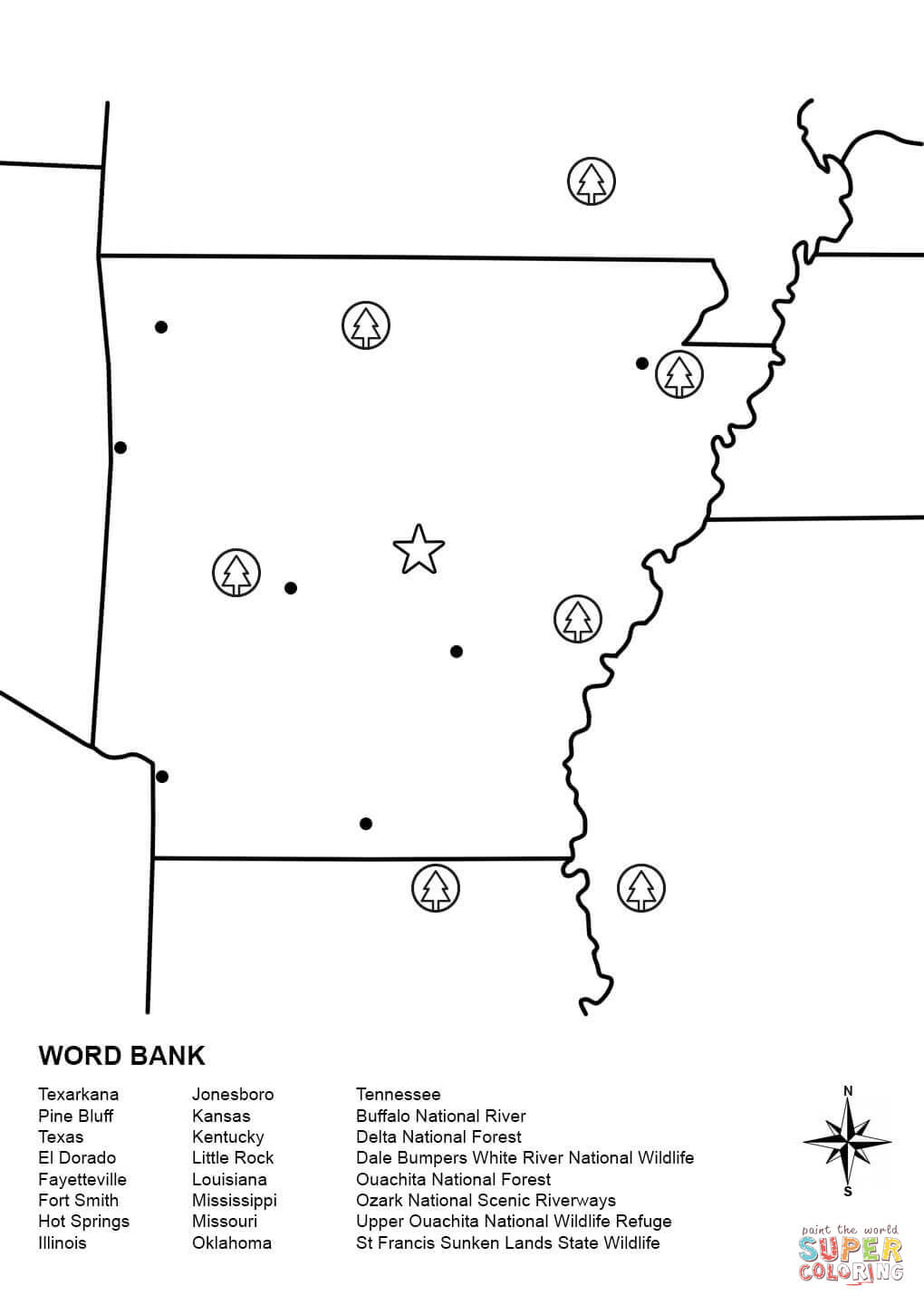 Arkansas map worksheet coloring page free printable coloring pages