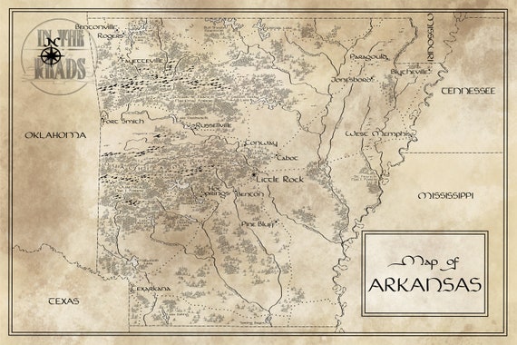 Arkansas map tolkien inspired free us shipping